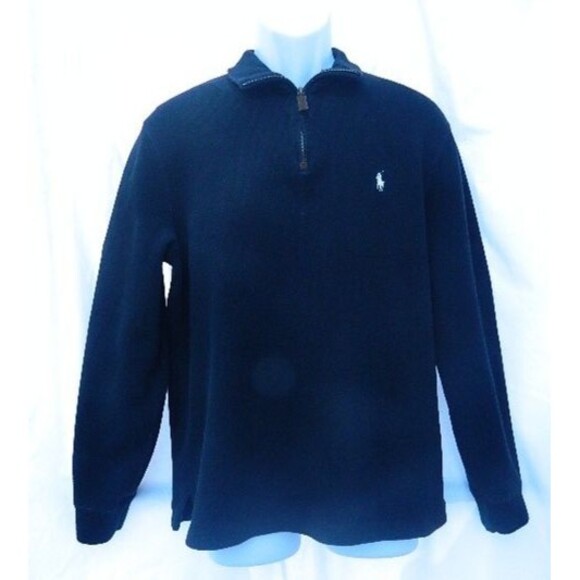 Polo Ralph Lauren Sweater Men's Large 1/4 Zip Black Long Sleeve Pony Logo Heavy - Picture 1 of 11